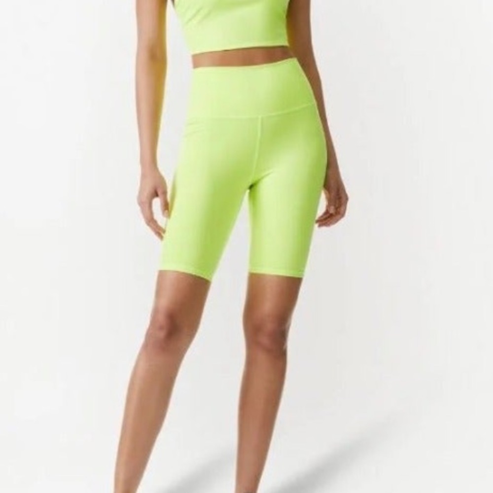 Alice + Olivia Aaron High Waisted Neon Yellow Cycling Shorts sz S